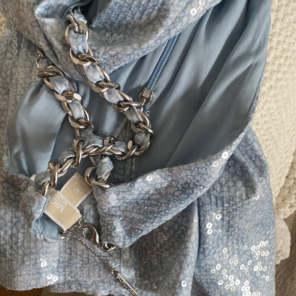 Michael Kors Metallic Blue Sequin Chain Halter Neck Sleeveless Dress - Picture 7 of 7